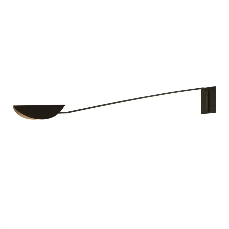 Exceptional Oluce Plume wall lamp embodies a refined mid-century aesthetic in dark muted gray metal with a smooth matte finish