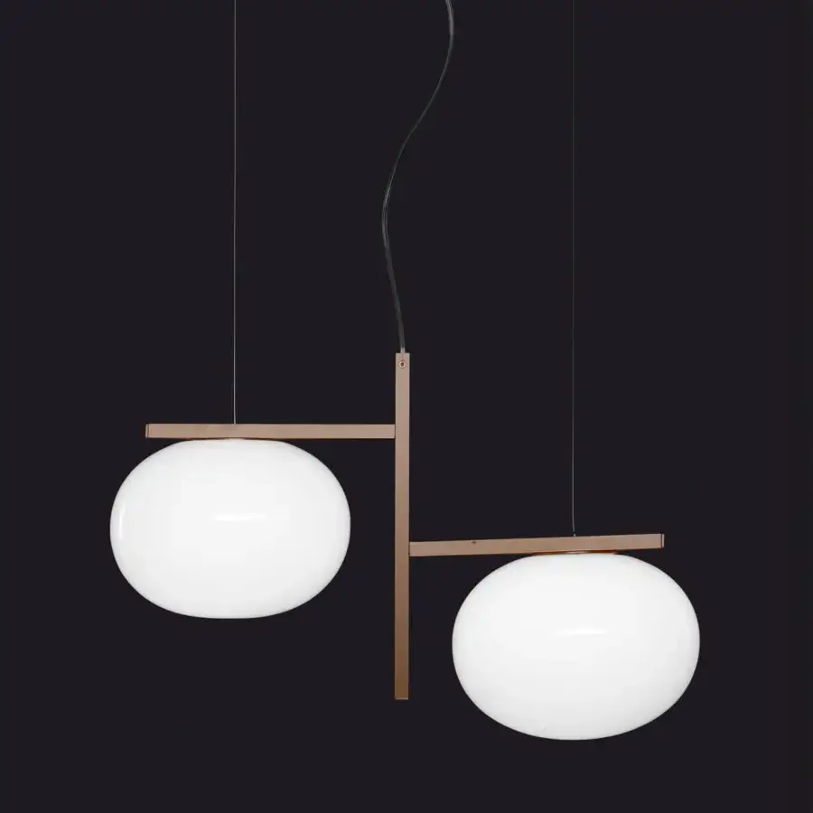 Distinguished Oluce Alba suspension lamp in opaque white glass with a satin-finish metal structure crafted in Italy