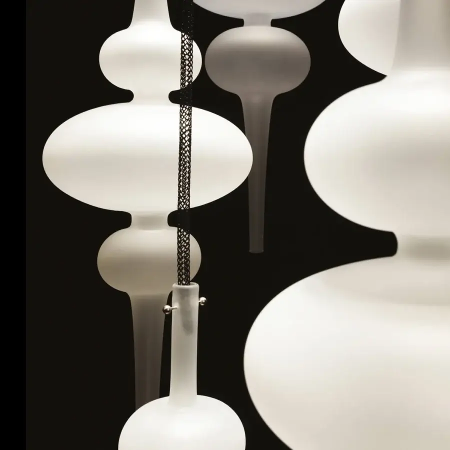Exceptional melogranoblu Hydra - Alpha suspension lamp crafted in frosted glass with a mirror-finish metal ceiling light
