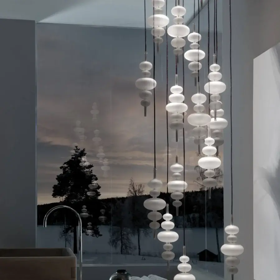 Luxury melogranoblu Hydra - Alpha suspension lamp handcrafted in hand-blown glass with colored metallic cords and mirror finish