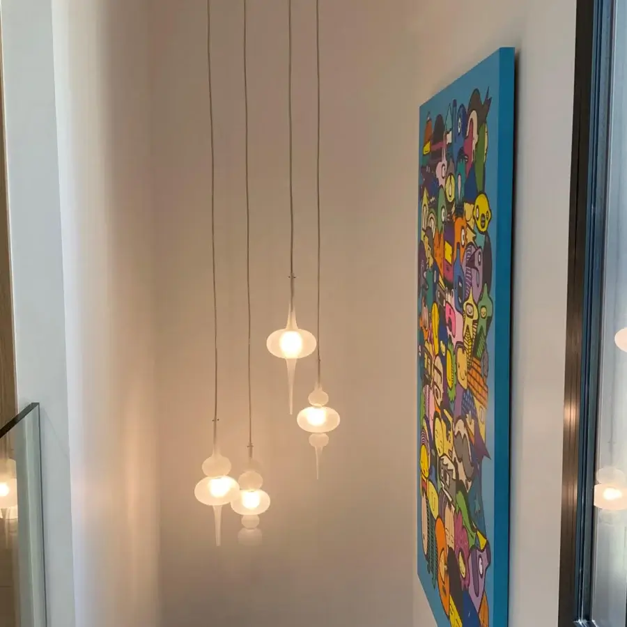 Lavish melogranoblu Hydra - Alpha suspension lamp with clear hand-blown glass diffusers and mirror finished ceiling mount