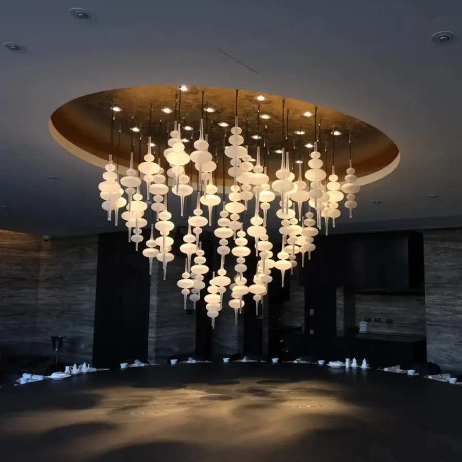 Superior melogranoblu Hydra - Alpha suspension lamp with hand-blown glass diffusers and mirror finished metal canopy