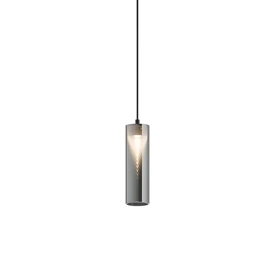 Exceptional Penta Iconica suspension lamp crafted in muted gray borosilicate glass with a satin finish concealing a conical element
