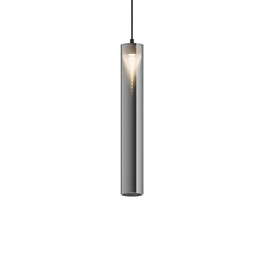 Distinguished Penta Iconica suspension lamp crafted in muted gray borosilicate glass with a specular finish and conical element