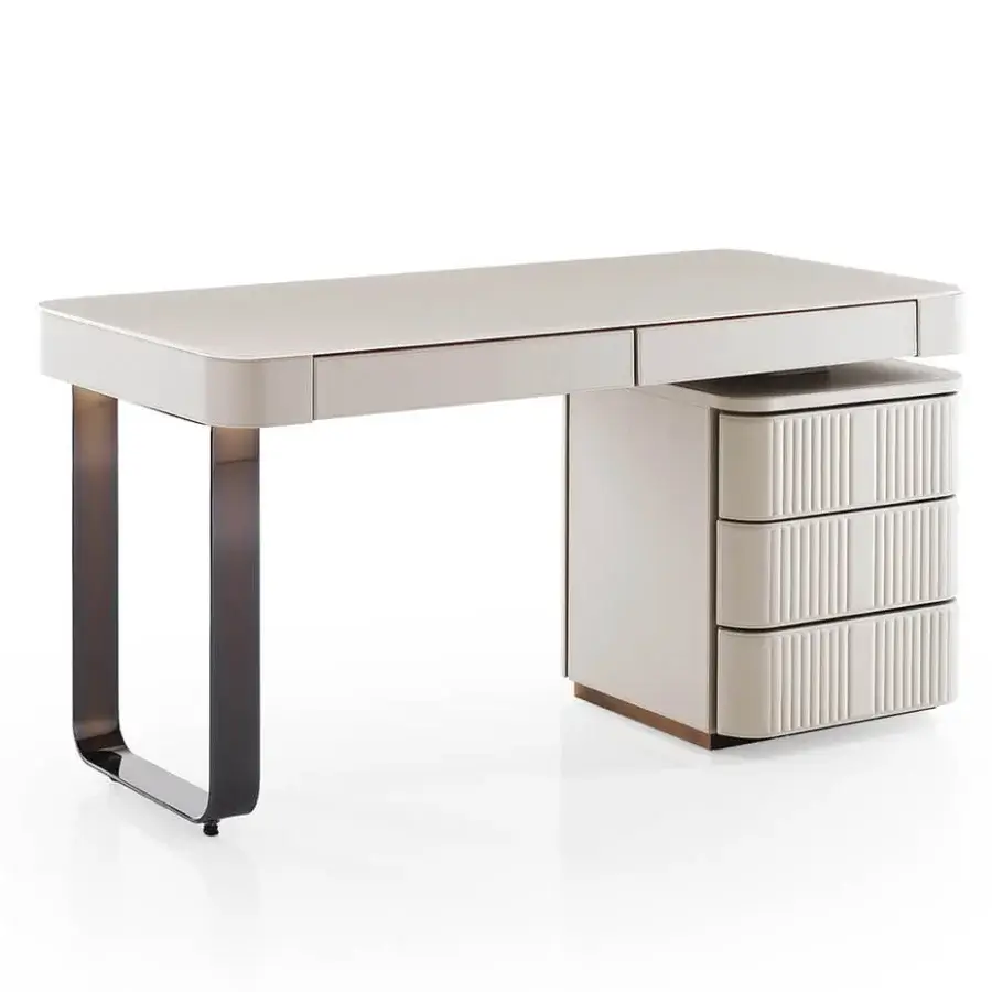 Elegant DV Home Collection Hollywood desk with a cream lacquered top and quilted leather drawers crafted in Italy