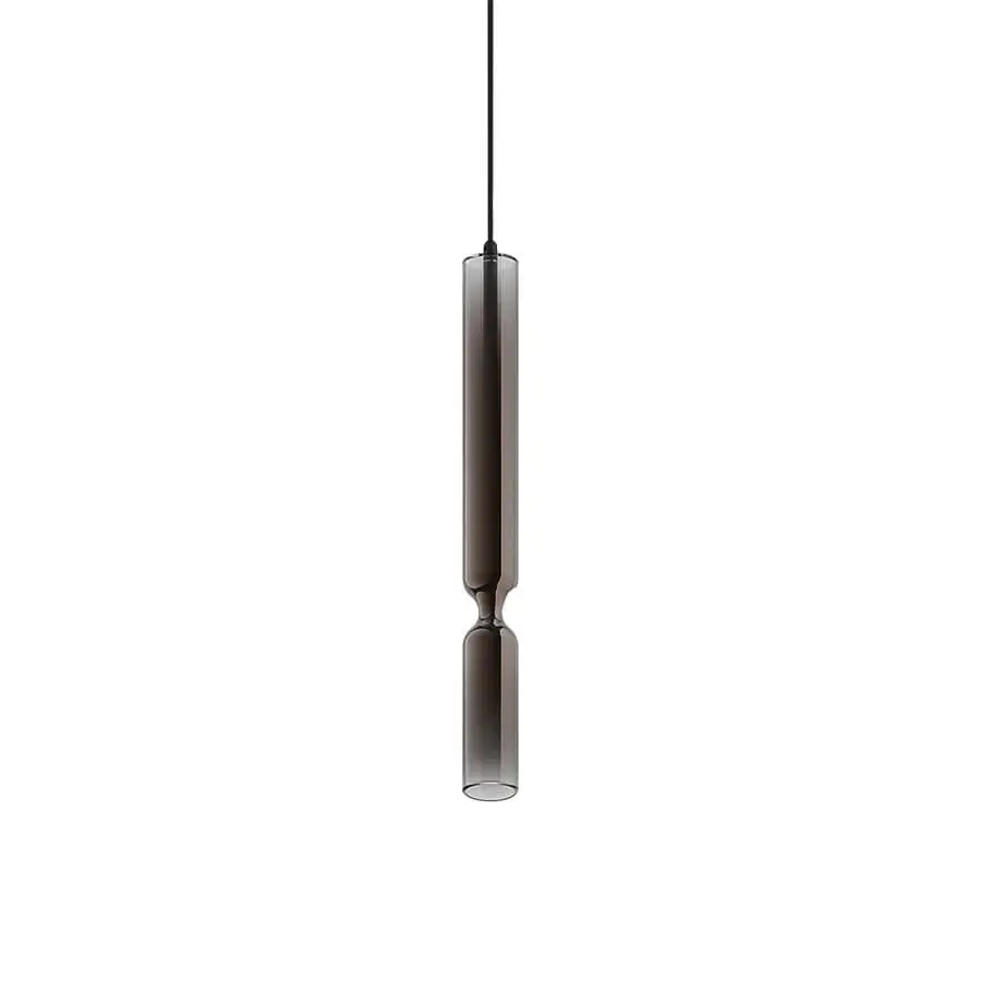 Elegant Penta Misty suspension lamp crafted in glass and aluminum with a semi-transparent silver finish