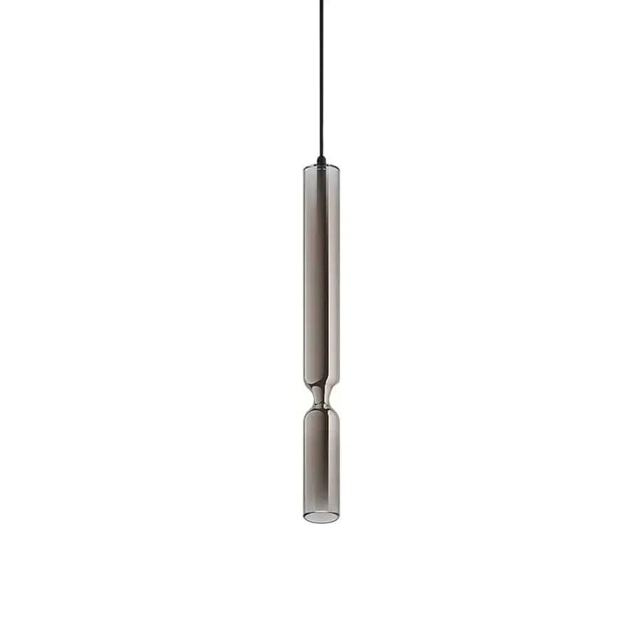 Superior Penta Misty suspension lamp crafted in glass and aluminum with silver coloration and gradient finish