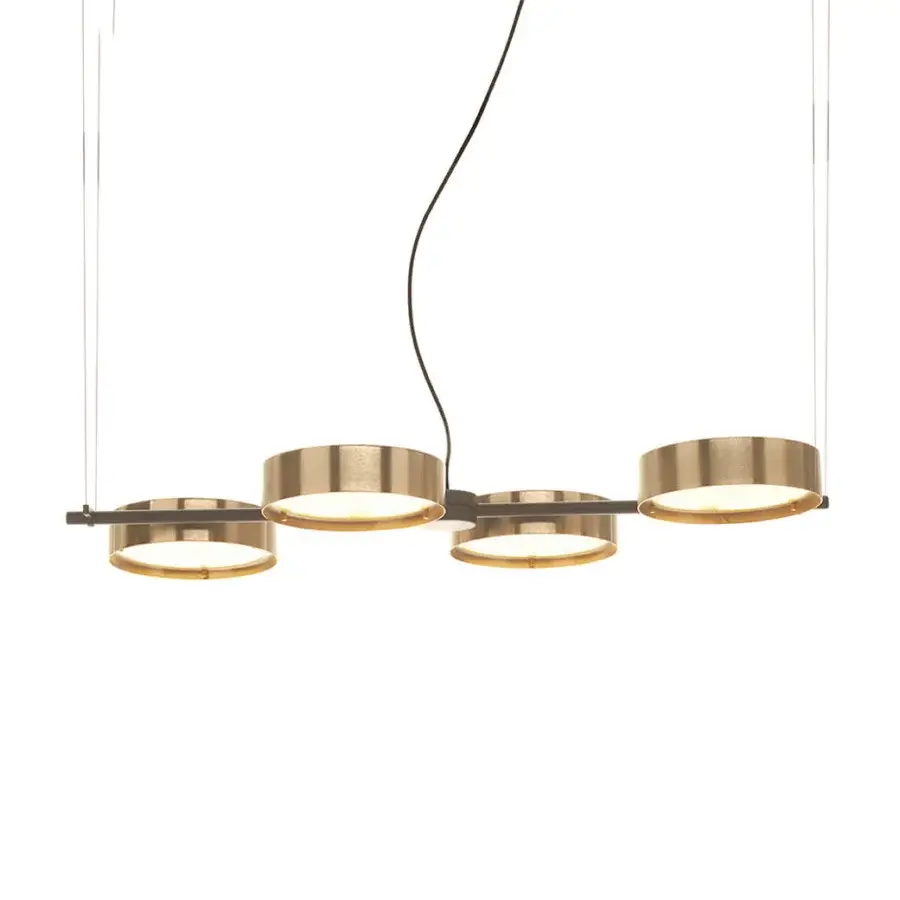 Elegant Oluce Berlin suspension lamp crafted in metal with wired glass discs and a warm gold finish