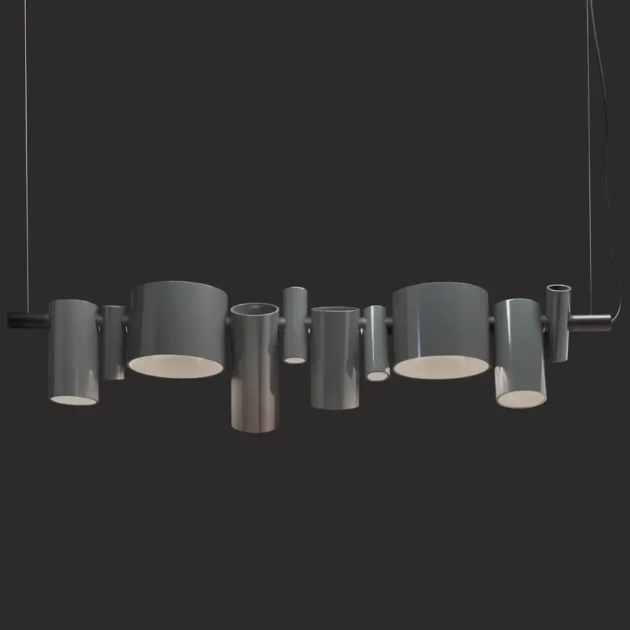 Exceptional Oluce Dancing Queen suspension lamp crafted in dark gray metal with a smooth satin finish