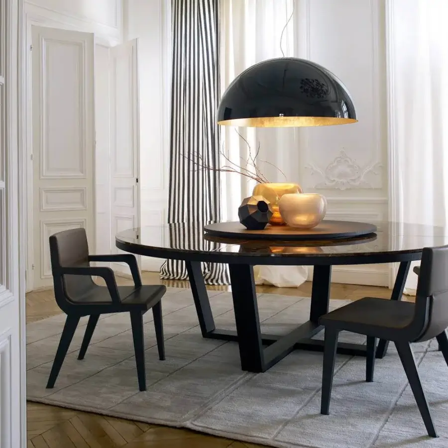 Exceptional Oluce Sonora lamp suspension crafted with glossy dark gray exterior and radiant gold interior finish