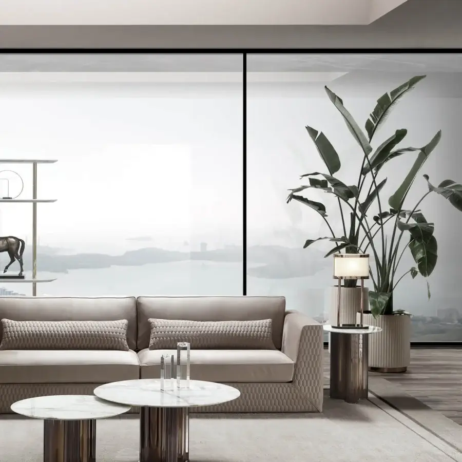 Distinguished DV Home Collection Hollywood planter with cannetè processing, luminous stainless steel and muted gray upholstery
