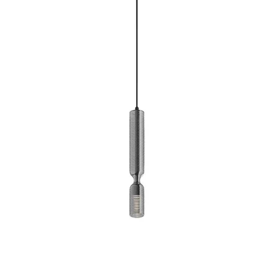 Exclusive Penta Misty Texture suspension lamp in borosilicate glass and engineered aluminum with silver-gray engraved finish