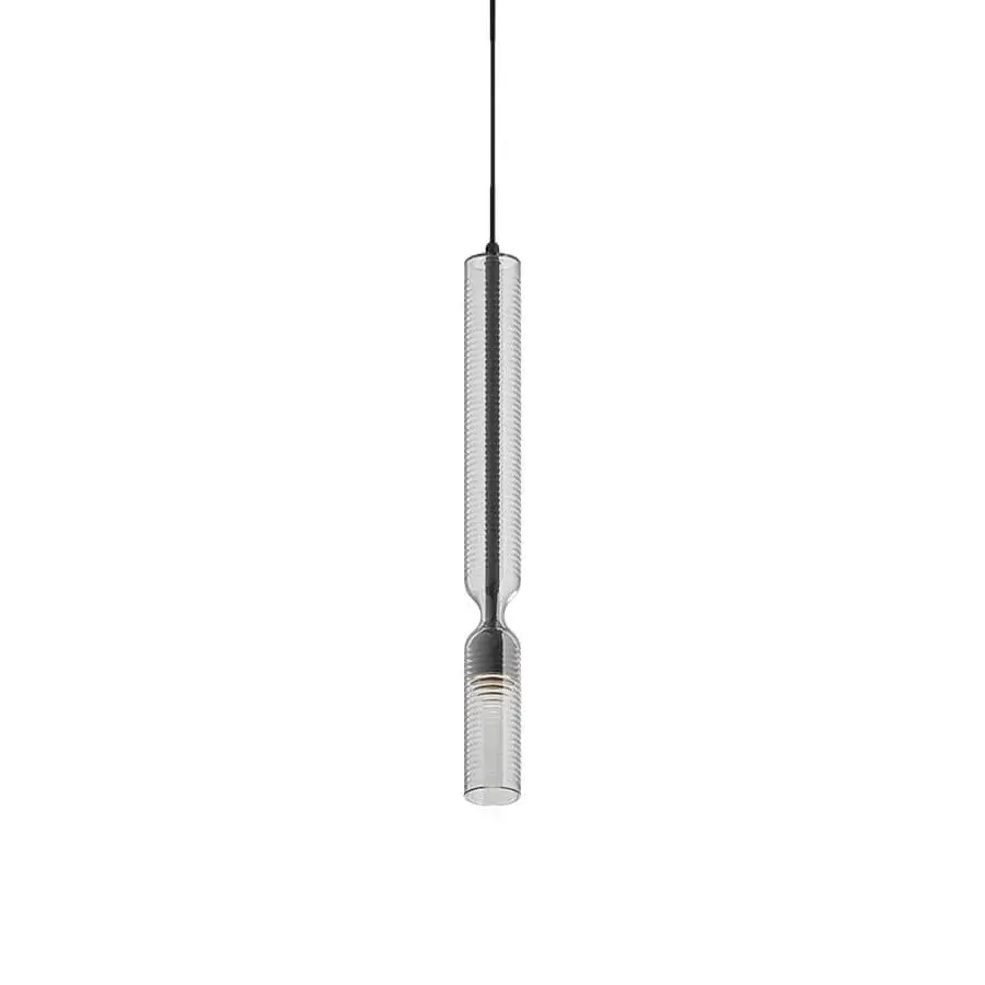 Elegant Penta Misty Texture suspension lamp in borosilicate glass and aluminum with silver engraved finish