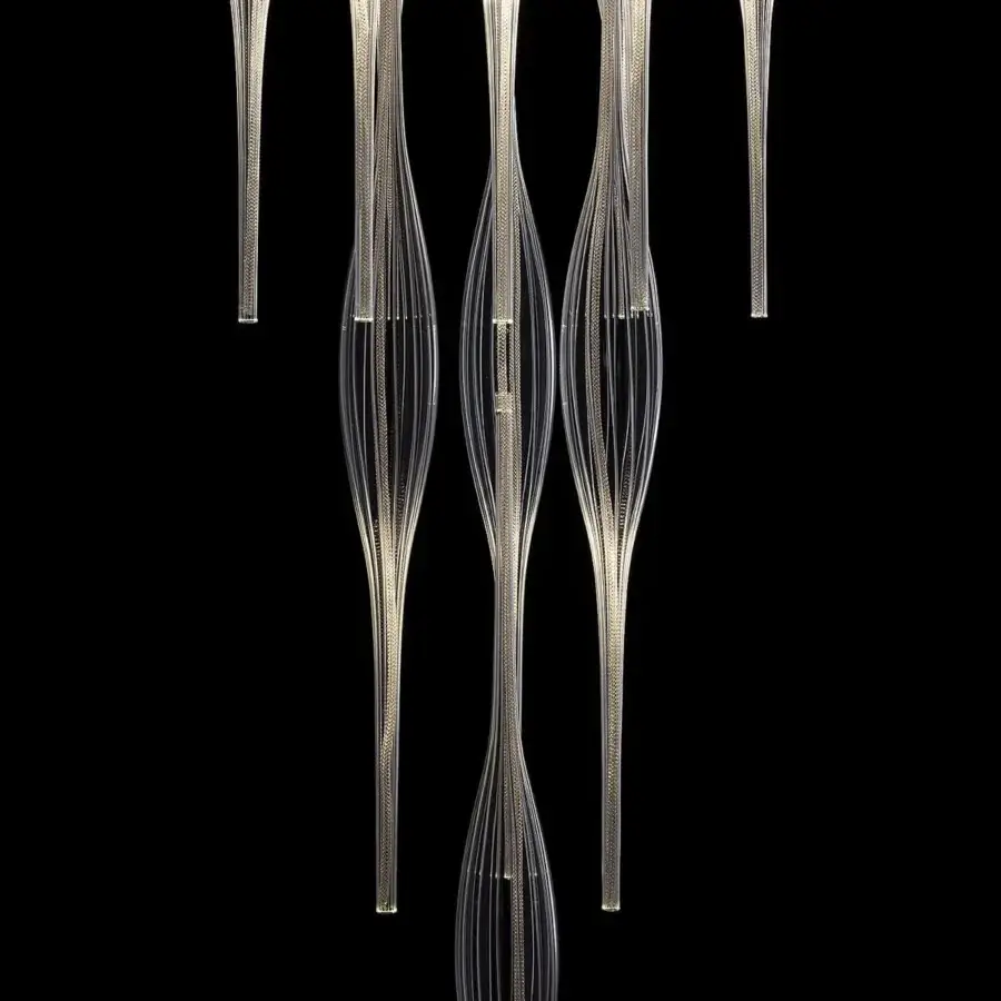 Distinguished melogranoblu Hydra - Beta suspension lamp with hand-blown glass pendants and a mirror finish metal ceiling light