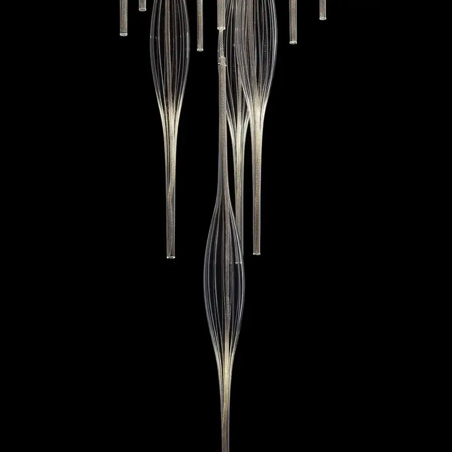 Exceptional melogranoblu Hydra - Beta suspension lamp with cascading hand-blown glass pendants and mirror metal ceiling light
