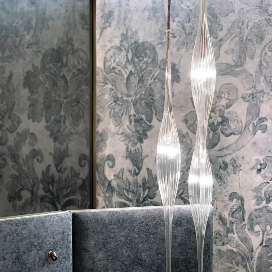 Distinguished melogranoblu Hydra - Beta suspension lamp with clear hand-blown glass and mirror-finish metal ceiling light