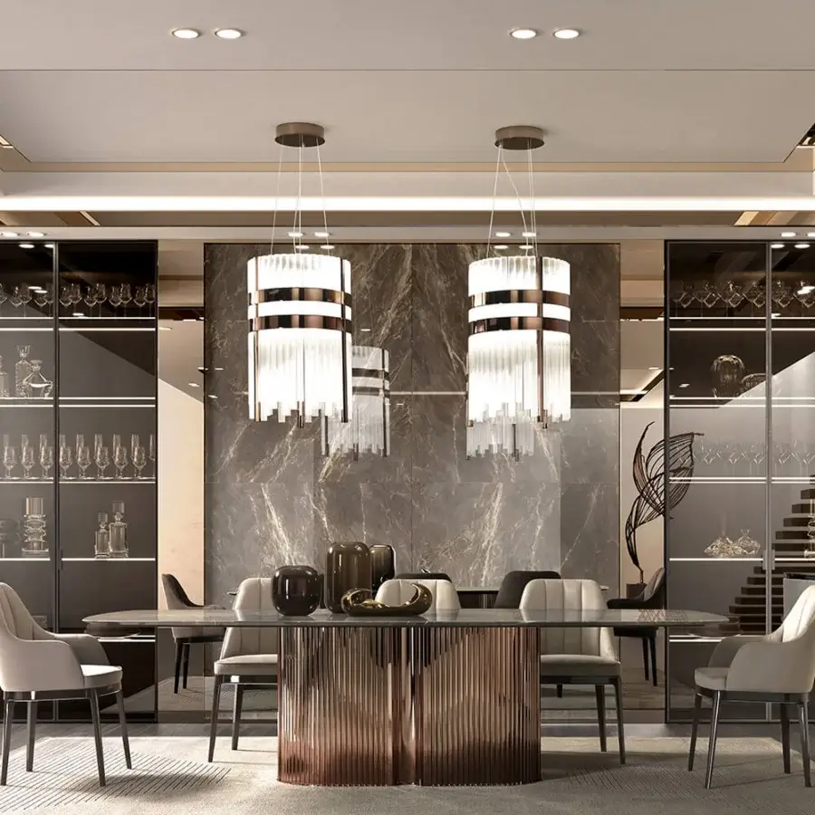 Elite DV Home Collection suspension lamp crafted in Italy with clear canneté glass and muted gold metallic finish