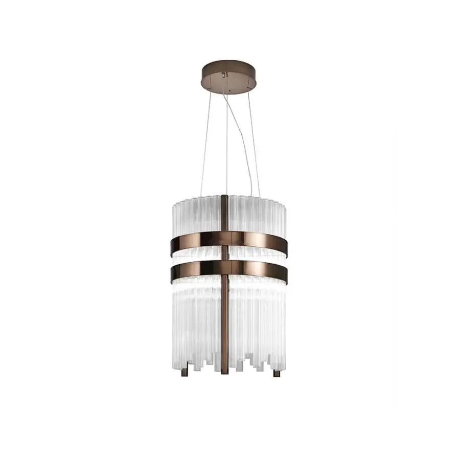 Captivating DV Home Collection Elite suspension lamp in clear canneté glass with geometric metal structure and warm bronze tones