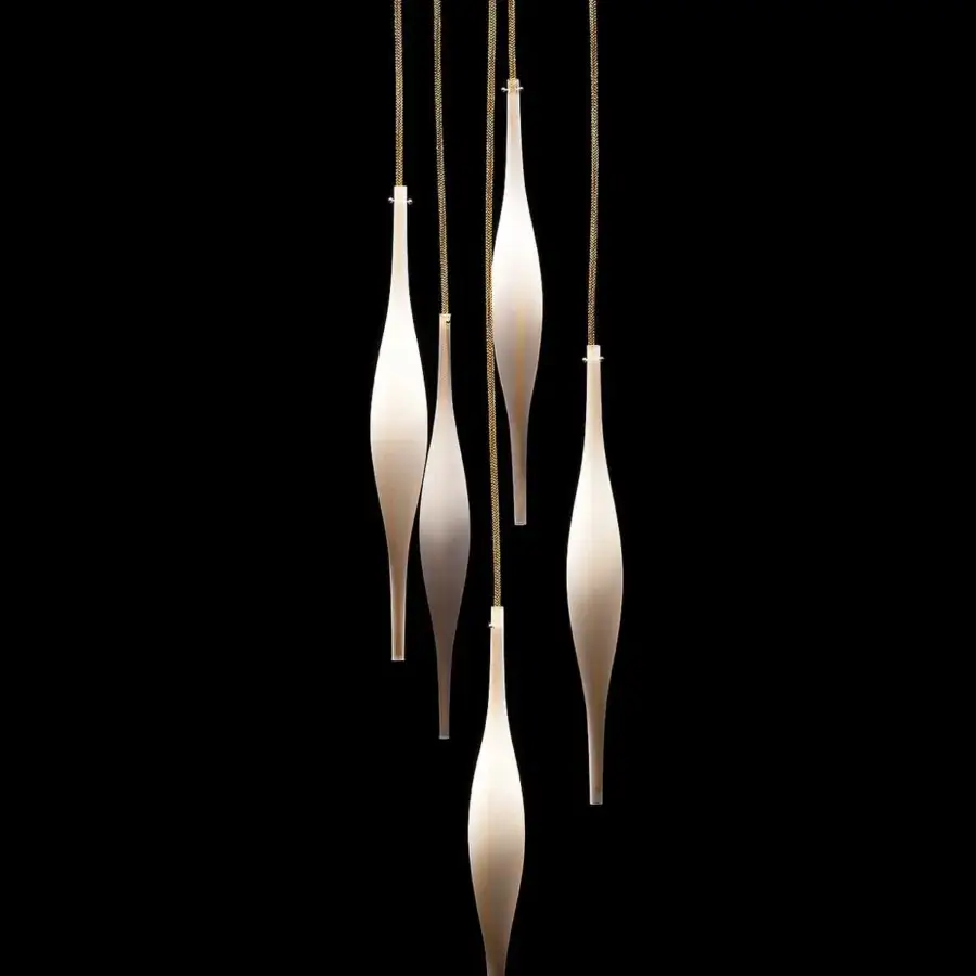 Superior melogranoblu Hydra - Delta suspension lamp with frosted glass pendants and gold-toned metallic cords crafted in Italy