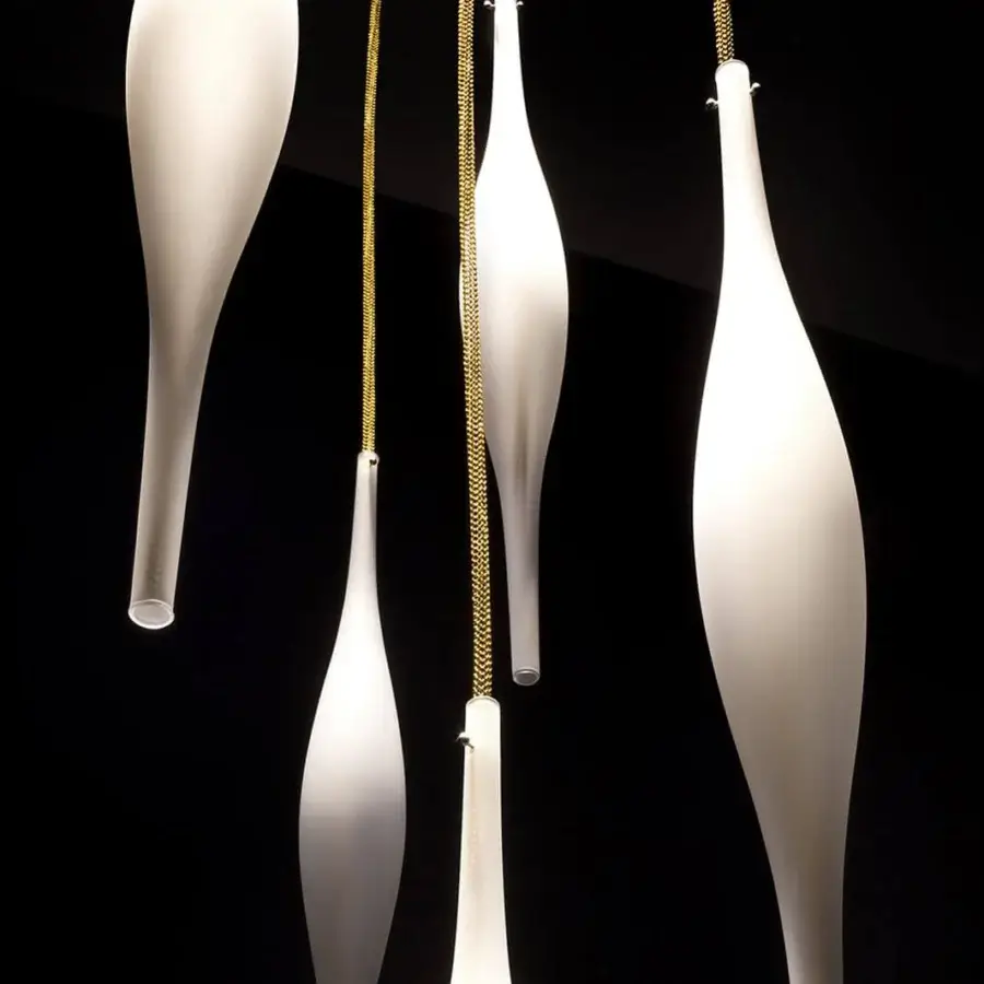 Superior melogranoblu Hydra - Delta suspension lamp with fifteen hand-blown glass pendants and mirror-finish metal ceiling light