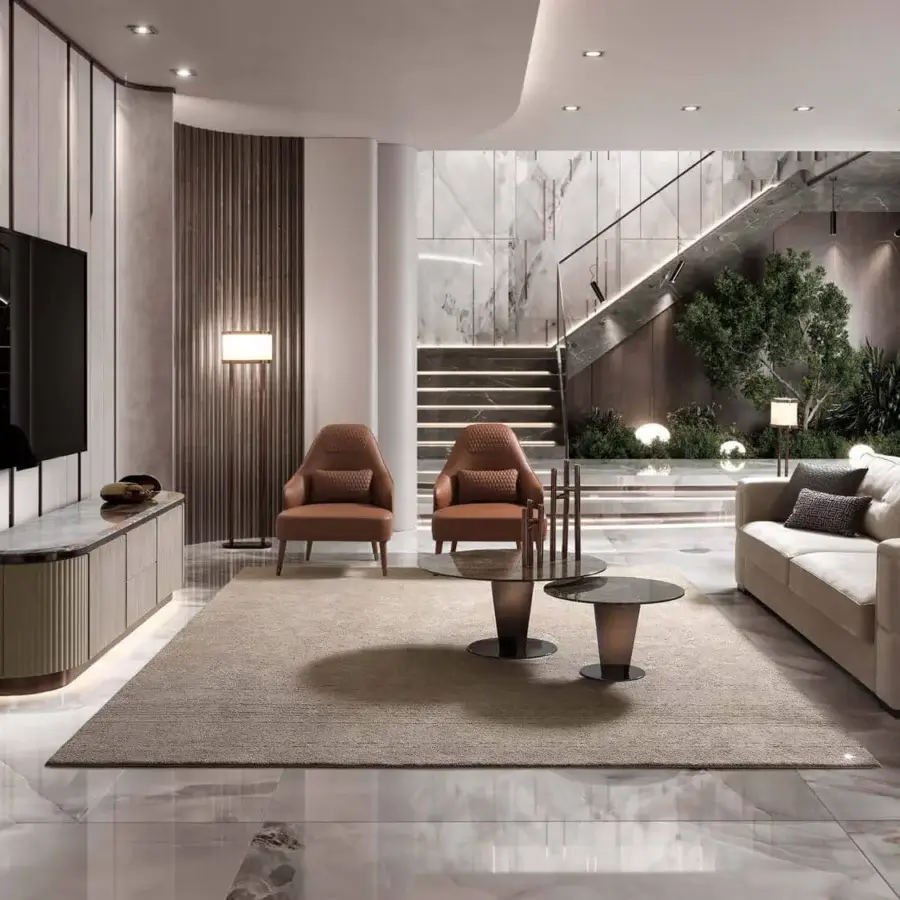 Sophisticated DV Home Collection Manhattan lounge chair with reddish-brown fabric upholstery and flared wood legs crafted in Italy