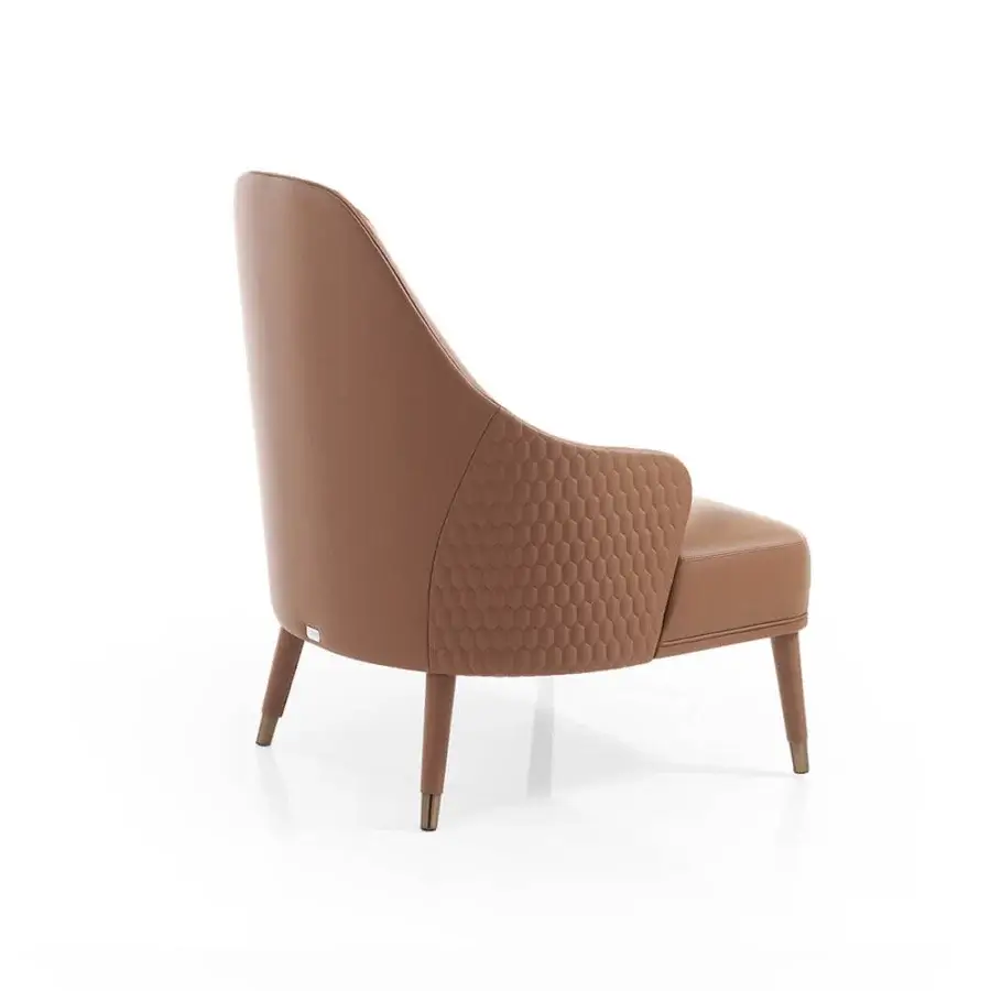 Impeccable DV Home Collection Manhattan lounge chair with medium-brown fabric upholstery and hexagonal quilted backrest crafted in Italy