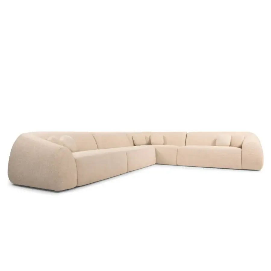 Exceptional Verzelloni Charlot modular sofa crafted in matte beige bouclé fabric with a curved silhouette