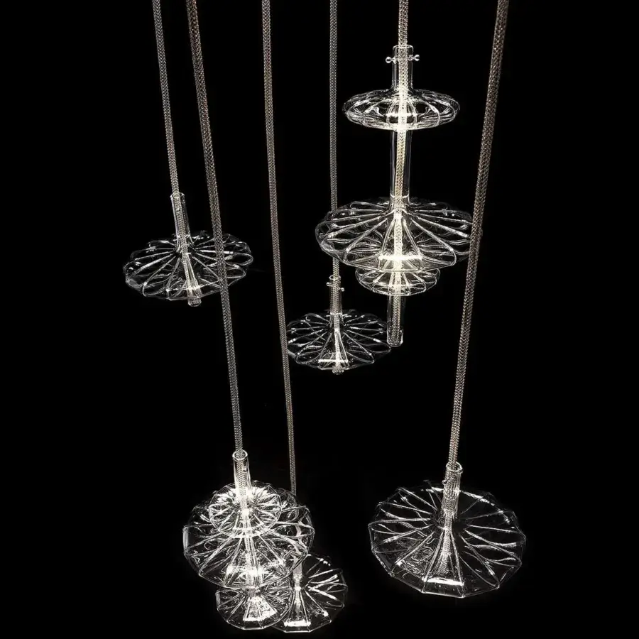 Superior melogranoblu Hydra - Gamma suspension lamp with hand-blown glass pendants and colored metallic cords crafted in Italy