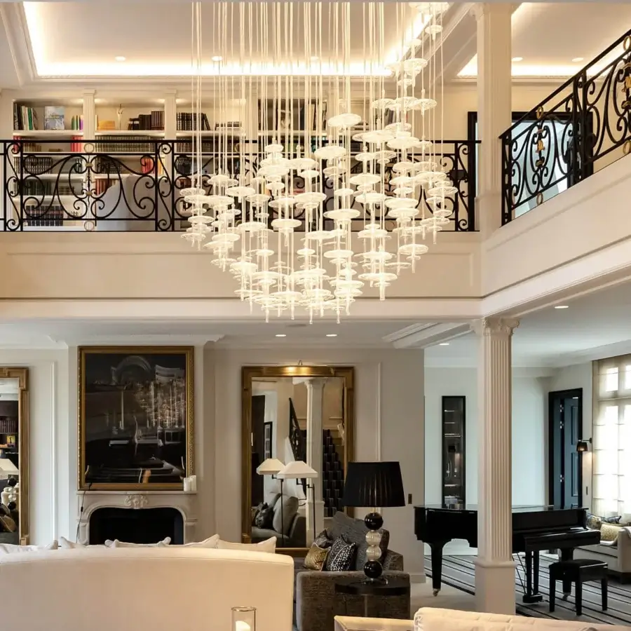 Exceptional melogranoblu Hydra - Gamma suspension lamp with hand-blown glass pendants and colored metallic cords crafted in Italy with a mirror finish
