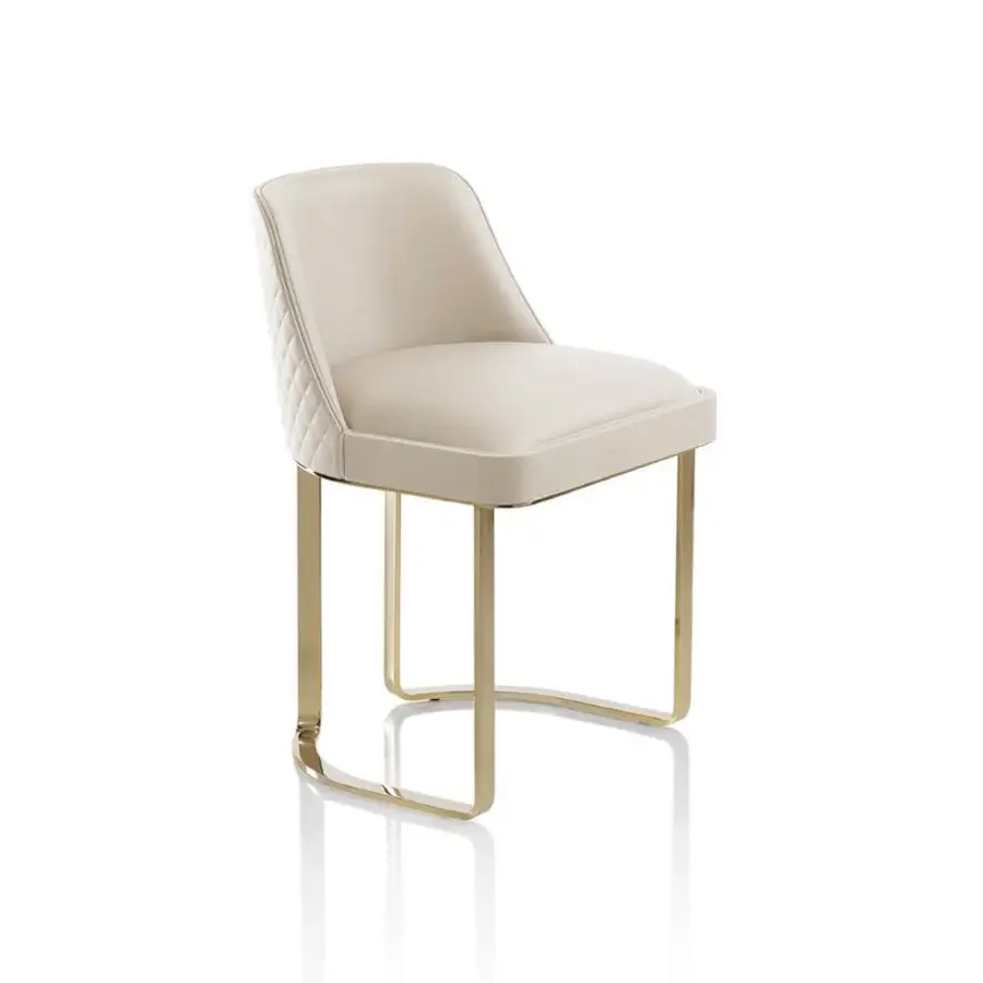 Distinguished DV Home Collection Coco chair with beech plywood shell and neutral beige diamond quilted fabric upholstery, satin-finish steel base