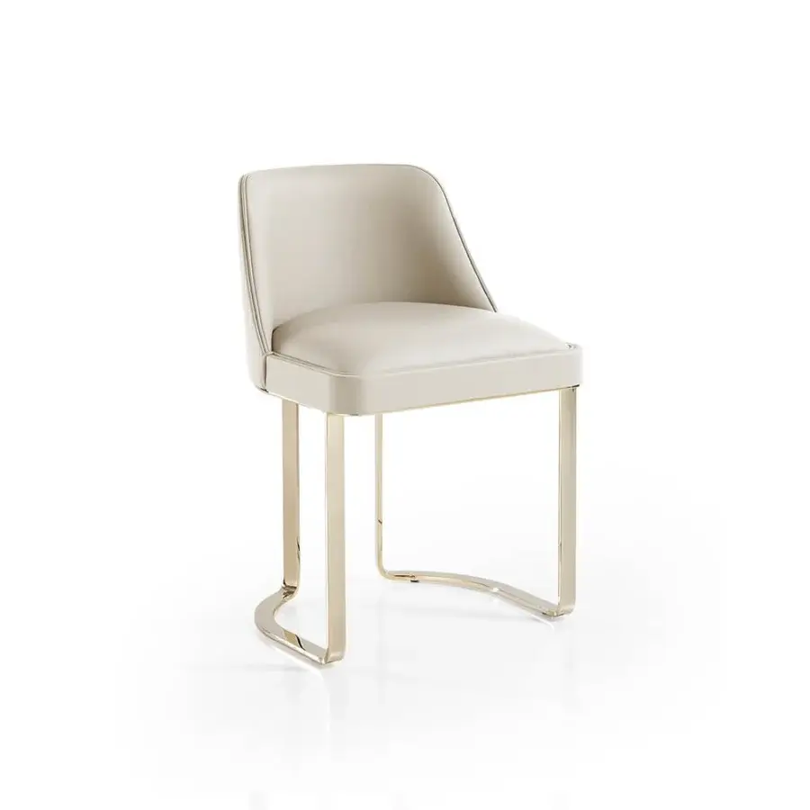 Lavish DV Home Collection Coco chair with beech plywood shell, neutral beige upholstery and polished gold-toned steel base