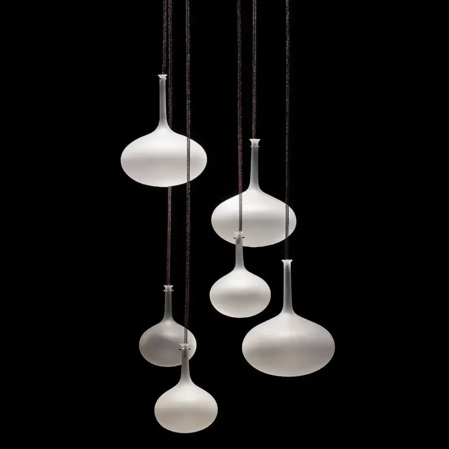 Distinguished melogranoblu Hydra Onion suspension lamp with hand-blown glass pendants and mirror finished metal ceiling light