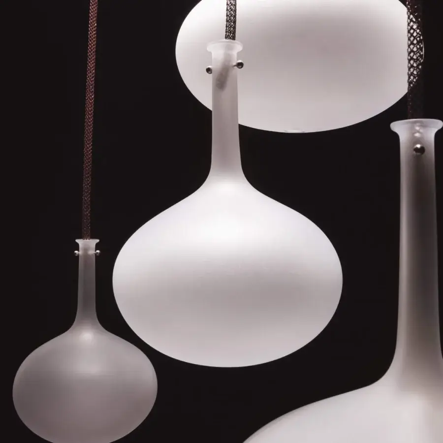 Captivating melogranoblu Hydra suspension lamp with frosted hand-blown glass diffusers and mirror-finish metal ceiling light