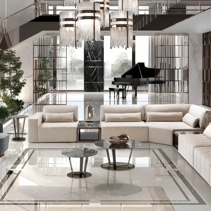 Elegant DV Home Collection Soho coffee table with unique onyx top and satin finished stainless steel base