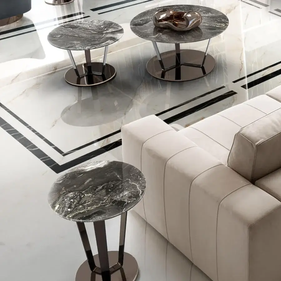 Superior DV Home Collection Soho coffee table with radiant onyx top and shining stainless steel base