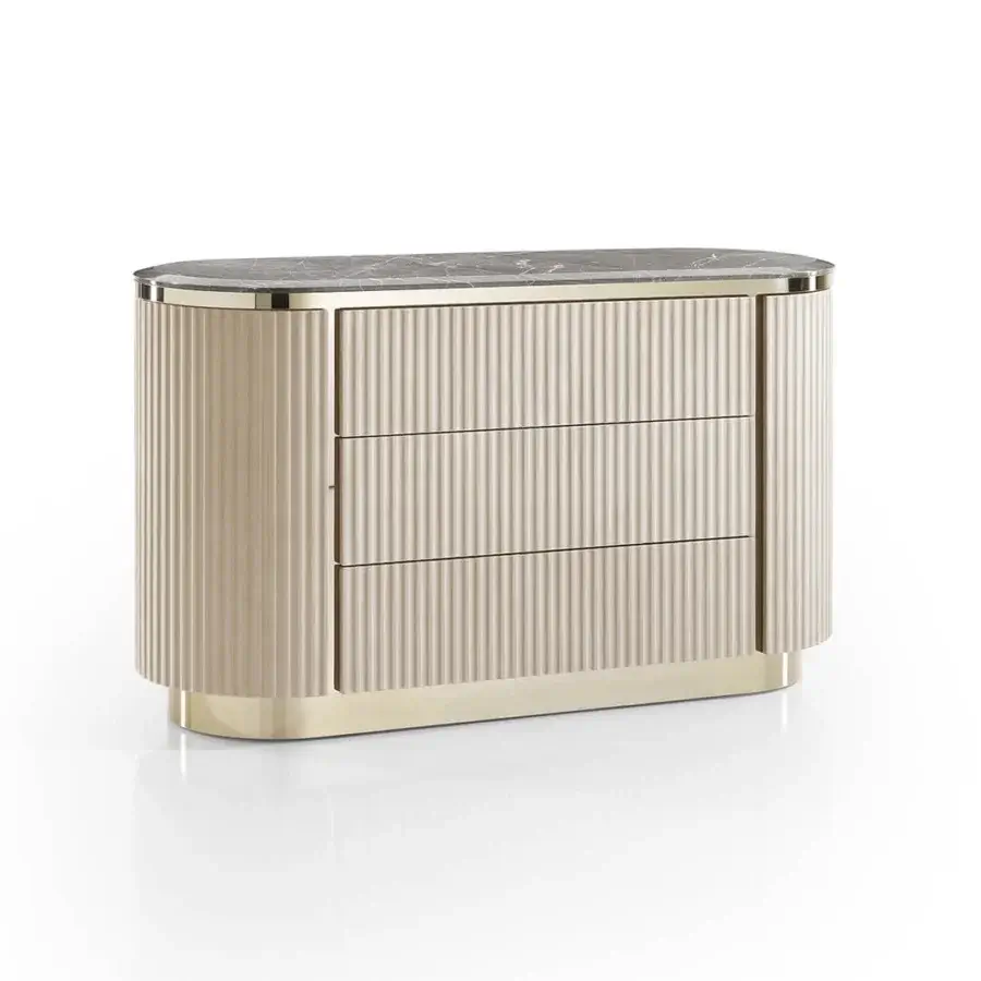Lavish DV Home Collection Hollywood Cannetè dresser with cannetè leather, radiant marble, and soft microfiber interior