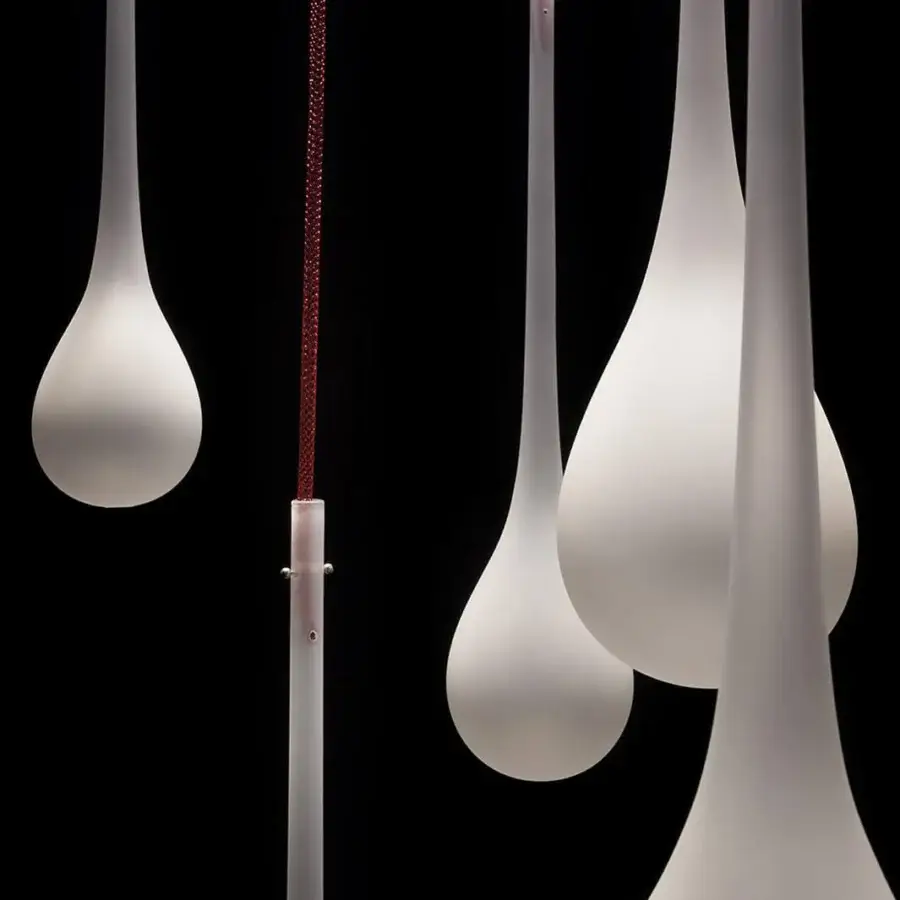Superior melogranoblu Hydra suspension lamp with hand-blown glass pendants and colored metallic cords in mirror finish
