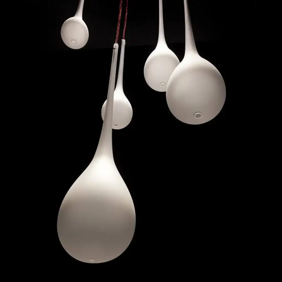 Lavish melogranoblu Hydra suspension lamp with hand-blown glass pendants and a mirror metal ceiling light crafted in Italy
