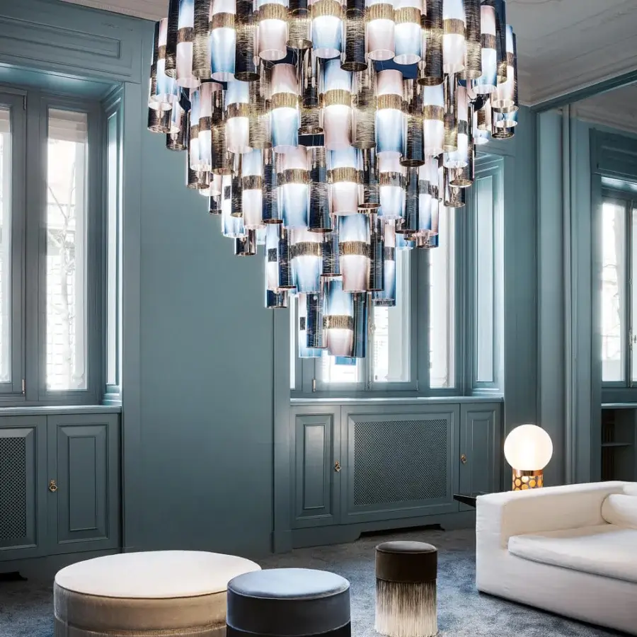 Distinguished Slamp La Lollona suspension lamp crafted with Lentiflex® and Opalflex® in gradient blues and whites