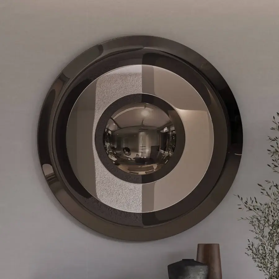 Elegant Ozzio Italia Dorian mirror with concentric circles of glass in a glossy bronze finish