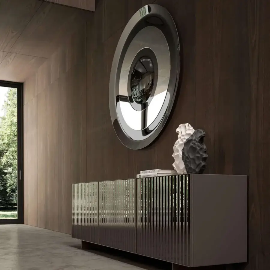 Captivating Ozzio Italia Dorian mirror crafted with concentric circles of glass in bronze and dark gray finish
