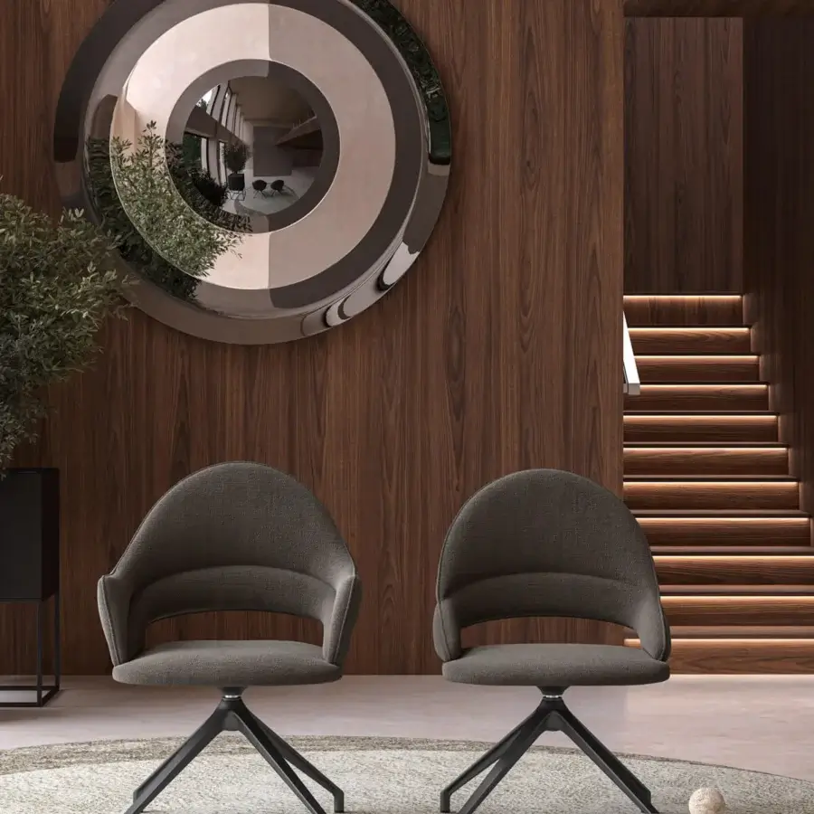 Distinguished Ozzio Italia Dorian mirror crafted with layered flat and curved glass in silver reflections and elegant bronze tones with a satin finish