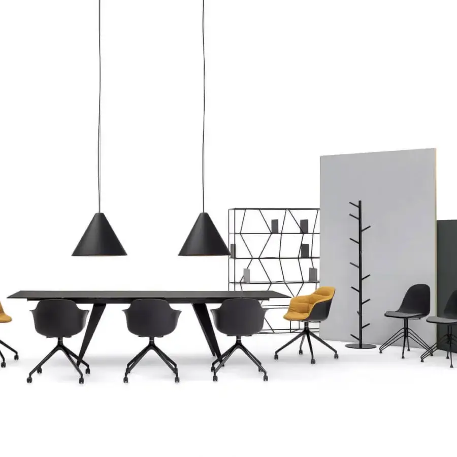 Distinguished Bontempi Ramos table with sleek matte dark tone finish and sturdy metal star-shaped base crafted in Italy with glass surface