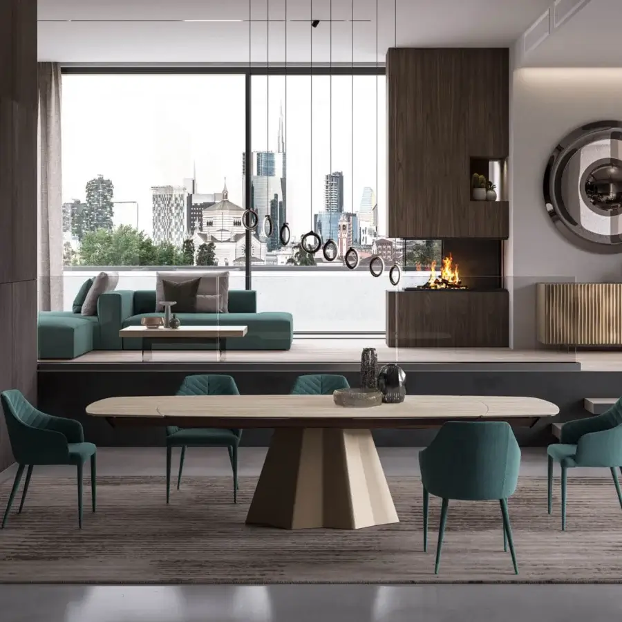 Superior Ozzio Italia Regiorgio armchair upholstered in teal Tango fabric and soft eco-leather nabuk with satin-finish metallic legs
