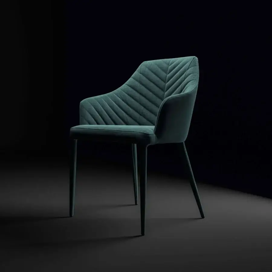 Lavish Ozzio Italia Regiorgio armchair upholstered in teal Tango fabric and soft eco-leather nabuk with quilted detailing