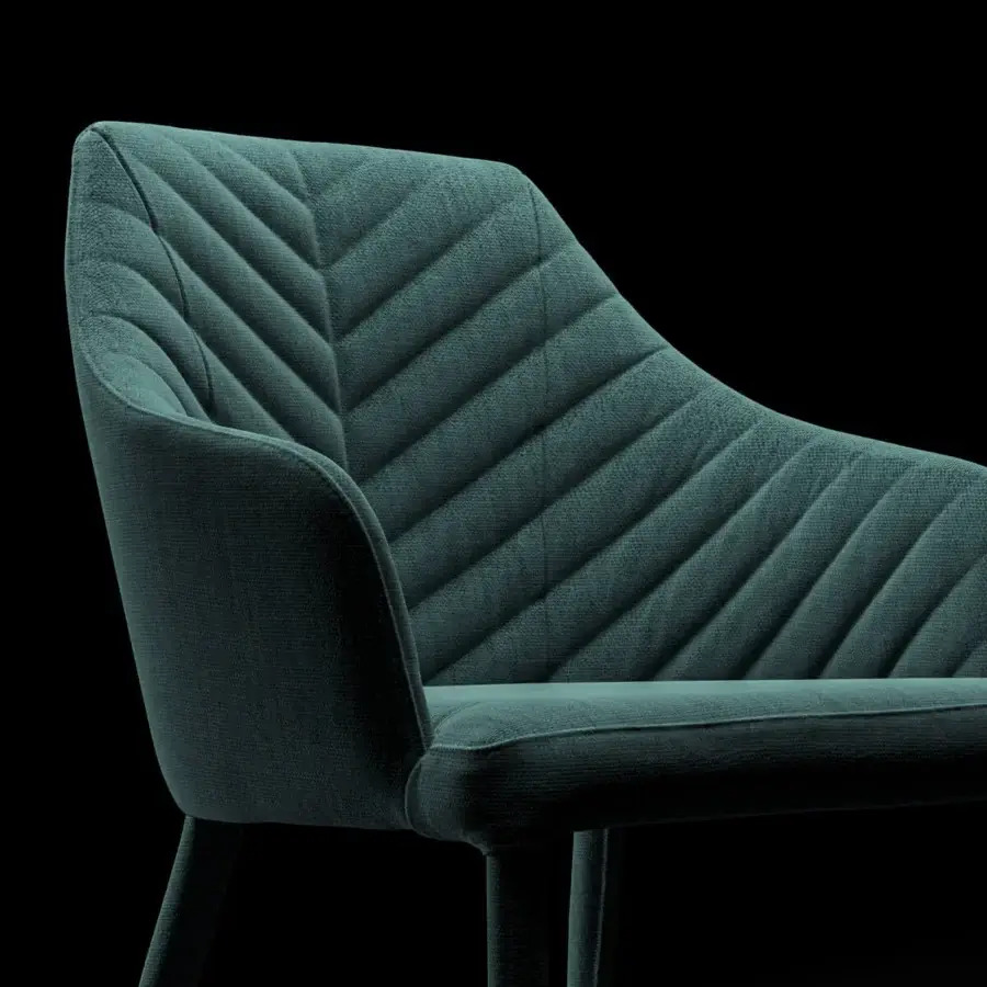 Exceptional Ozzio Italia Regiorgio armchair upholstered in teal Tango fabric and soft eco-leather nabuk with a sleek metal base