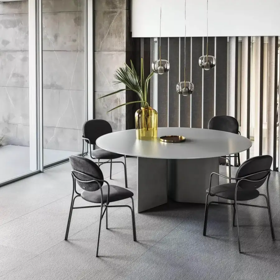 Distinguished Bontempi Dada chair with a sleek black metal frame and dark gray textile upholstery offering ergonomic support