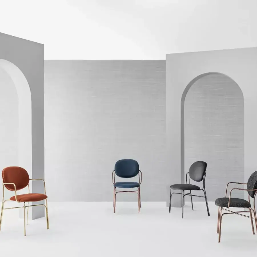 Elegant Bontempi Dada chair with a metal frame and dark grey textile upholstery in satin finish