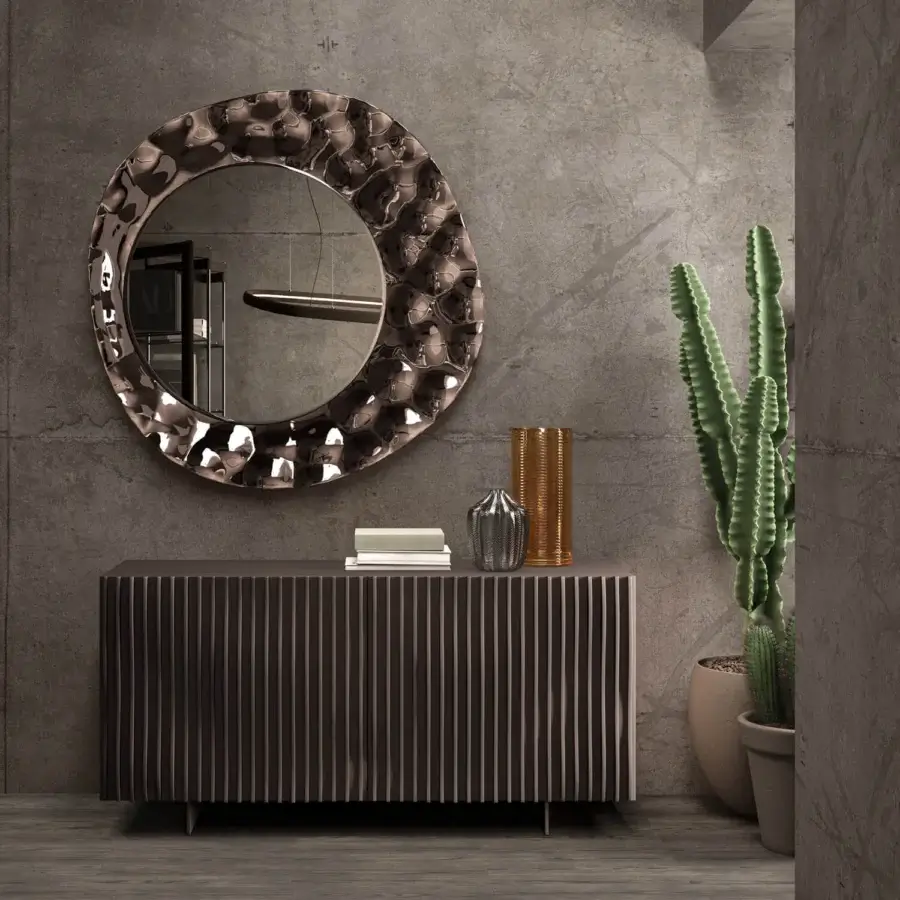 Superior Ozzio Italia Onda sideboard crafted in dark charcoal lacquered wood with a dynamic wave-like design