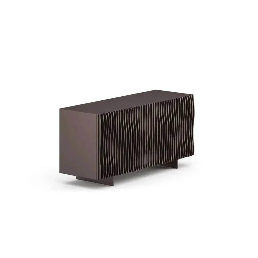 Exceptional Ozzio Italia Onda sideboard in dark brown lacquered wood with a dynamic wave-like design and matte finish